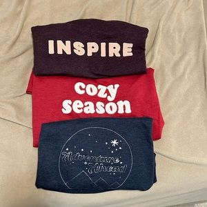 3 women’s sweatshirts. Inspire. Cozy Season. Adventure Ahead. Size XL. Sonoma